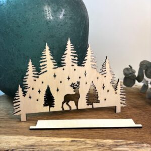 Übersicht aller gelaserten Holzteile des Winterwald Schwibbogens – Laserdatei für Lasercutter, Holz und Klötzchen.