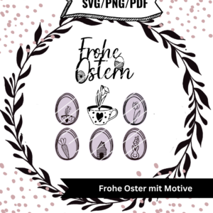 Ostern SVG Bundle mit Frohe Ostern Schriftzug und Oster Motiven für Plotter