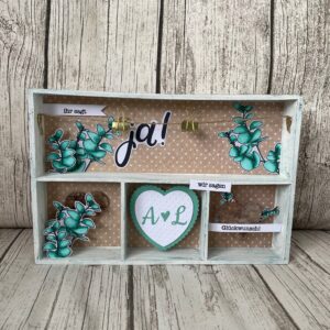 Personalisierter Setzkasten Hochzeit – Geldgeschenk kreativ verpackt mit Eukalyptus & Herz – Hochzeitsgeschenk mit Initialen