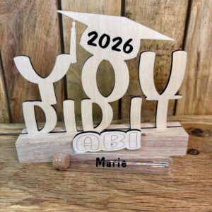 Geldgeschenk Abi 2026, Personalisiertes Abitur Geschenk ,YOU DID IT Holz Deko mit Reagenzglas