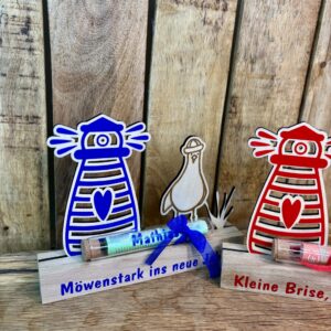 Maritimes Geldgeschenk personalisiert, Leuchtturm & Möwe mit Name und Spruch, Nordsee Geschenk