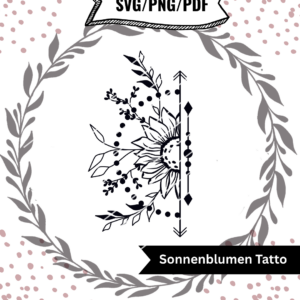 Plotterdatei Sonnenblumen Tattoo als filigrane Blumenzeichnung
