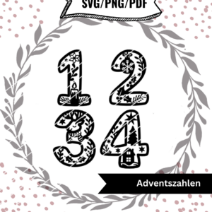 Adventskranz Zahlen 1 bis 4 Plotterdatei mit weihnachtlichen Motiven